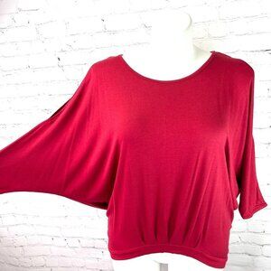 NWT DG2 DIANE GILMAN DARK RED COLD SHOULDER DOLMAN SLEEVE TOP - S